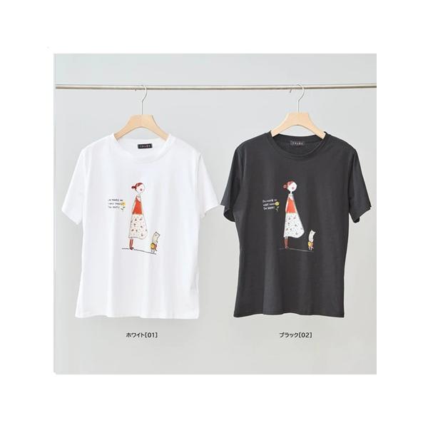 猫と少女　プリントラインストーン　半袖Tシャツ