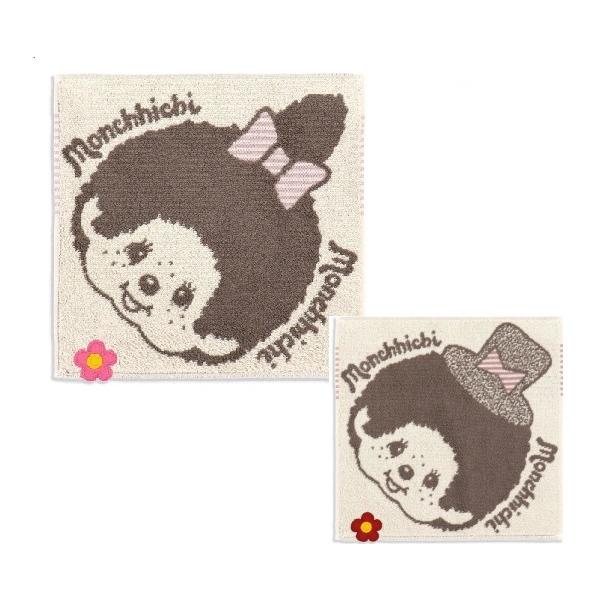 タオルハンカチ  モンチッチ 花アップリケ　 25x25cm