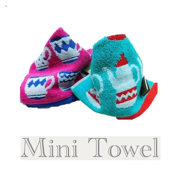 ポルトガル製　タオルハンカチ　ティーポットパターン　厚手ミニタオル　23ｘ23センチ　