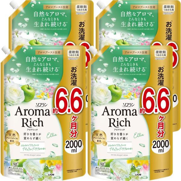 他サイト： まとめ買い 大容量ソフラン アロマリッチ エリー (ナチュラルブーケアロマの香り) 柔軟剤 詰め替え メガジャンボ 2000ml×4個セットの商品画像