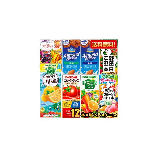 12本単位で4種類を選べる!! 送料無料 カゴメ200ml紙パックシリーズ 選べる48本セット (野菜ジュース トマトジュース 野菜生活100 )