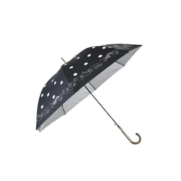 晴雨兼用傘 大きめ 猫柄 裏面シルバーコーティング 60cm ブラック