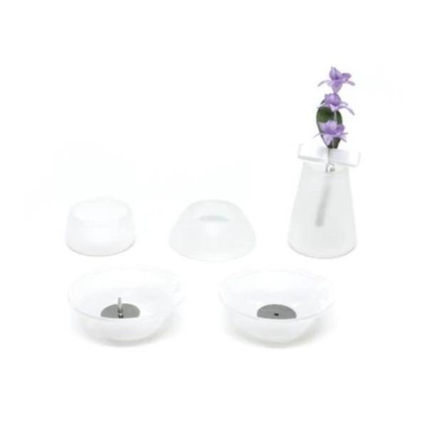 ペット仏具 8点セット 硝子フロスト 造花付 ガラス製 透明 供養品 メモリアル