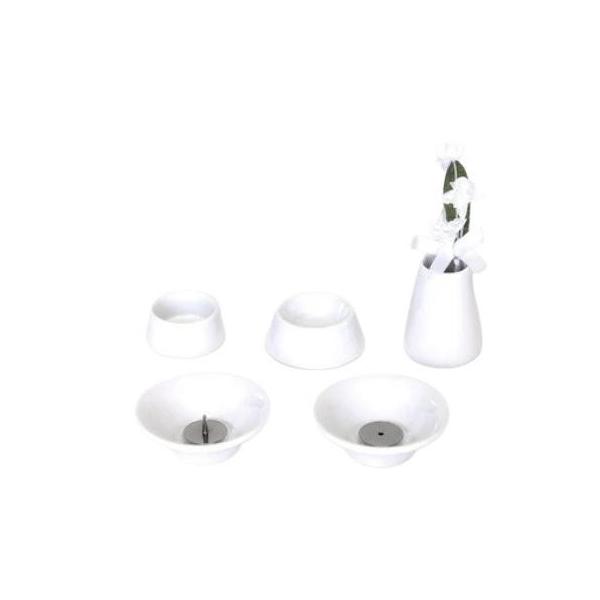 ペット仏具 8点セット 陶器 ホワイト 水入れ 供物皿 花立 造花