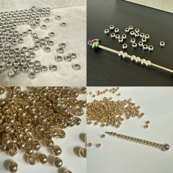 200個 4.5mmプラスチック 大穴 ビーズ シルバー/ゴールド