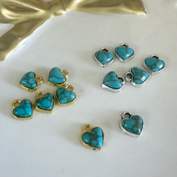 6個 ミニハート ターコイズ チャーム : Guild by PoD 手芸パーツ・素材