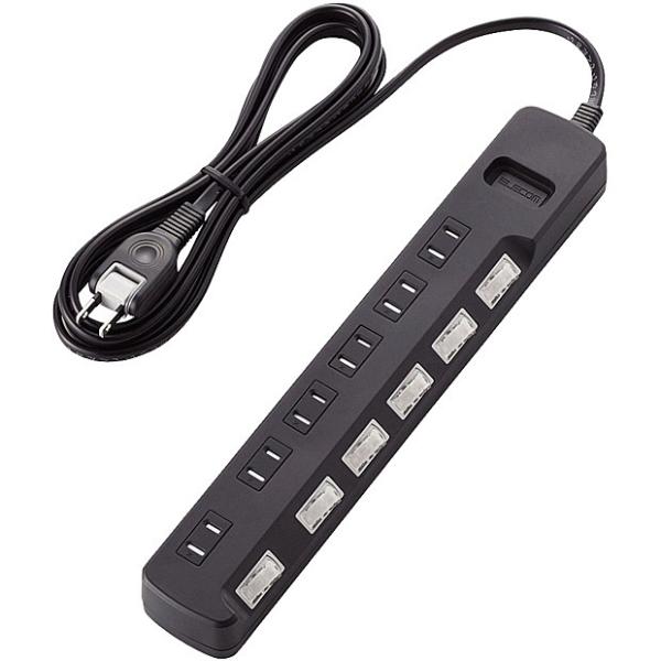 ELECOM T-K6A-2625BK ���K�[�h�^�b�v/ �ʃX�C�b�`/ �ق���h�~�V���b�^�[�t/ 6��/ 2.5m/ �u���b�N