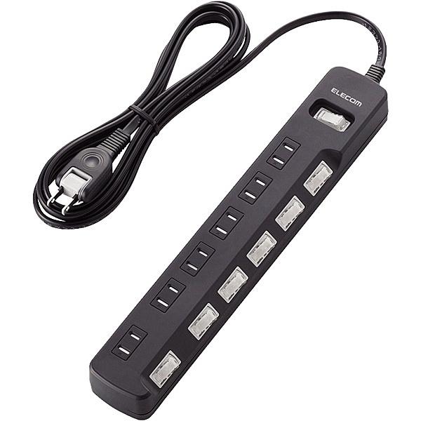 ELECOM T-K8A-2625BK ���K�[�h�^�b�v/ �ꊇ���ʃX�C�b�`/ �ق���h�~�V���b�^�[�t/ 6��/ 2.5m/ �u���b�N