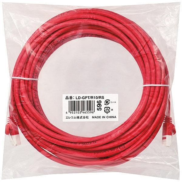 ELECOM LD-GPT/R10/RS RoHSwߏLANP[u/ CAT6/ ܐ܂h~/ 10m/ bh/ ȈՃpbP[Wdl