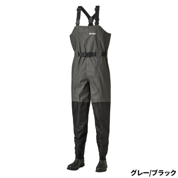 双進  本体上部はウェーダー内部の湿度を放出し快適性を保つ【aquamaxSUPREME】透湿防水素材 藪漕ぎ等でダメージの多い膝下には強度に優れる高密度ナイロン(PVC加工)を採用 本体とブーツドッキング部分は耐久性を考慮した2重構造 ブ...