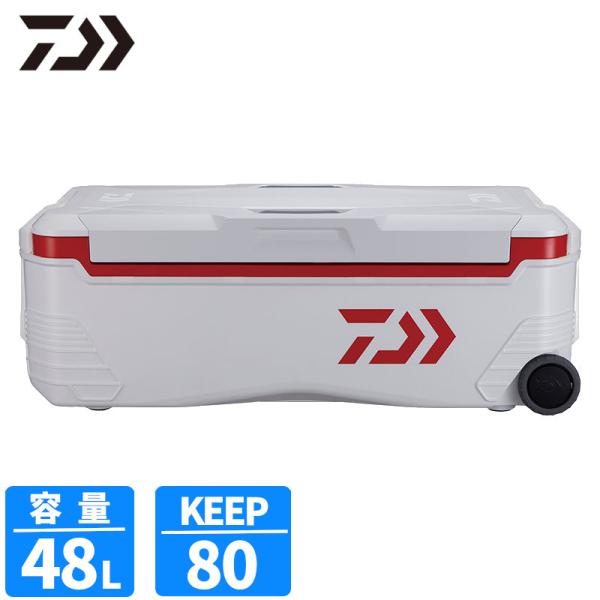 ダイワ  ・ロングボディーで大型青物もスッポリ収納可能(内寸75cm) ・大型静音キャスターで持ち運び楽々 ・座れる頑丈マッスルボディ ●カラー:レッド ●サイズ:S 4800(48L) ●自重:8.6kg ●容量:48L|大物スッポリのト...