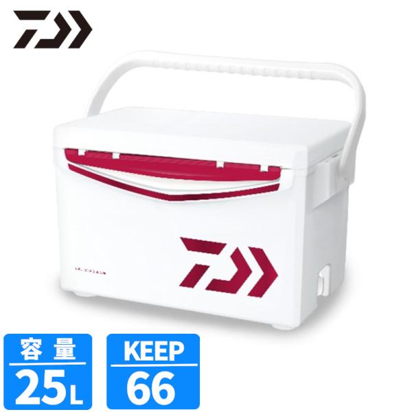 ダイワ  ●カラー:レッド ●サイズ:GU2500 ●自重:4.6kg ●容量:25L ●内部寸法1:[縦(奥行)×幅×高さ]22×43×25.5cm ●外部寸法1:[縦(奥行)×幅×高さ]31×58×33.5cm ●断熱素材:(上フタ)ス...