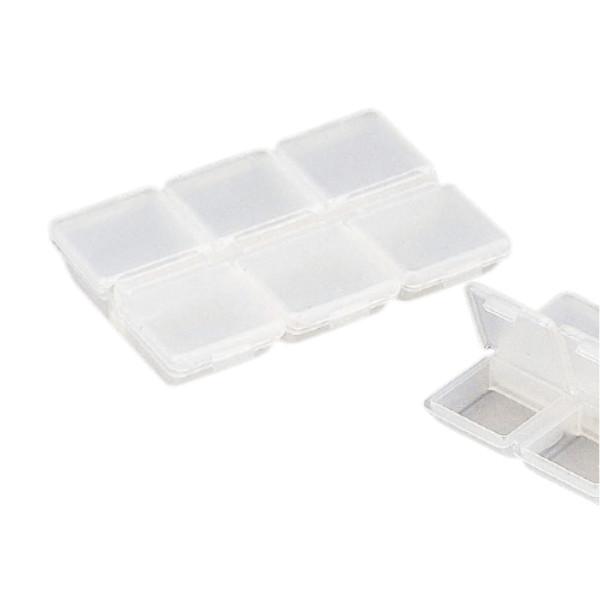 明邦化学工業  ●カラー:クリア|6マスタイプの小物ケース。マス毎に蓋が付いている為、バラける心配がありません。ガン玉やハリ等の収納に便利です。 TKM-10-03-01