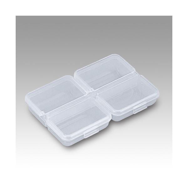 明邦化学工業  ●カラー:クリア|4マスタイプの小物ケース。マス毎に蓋が付いている為、バラける心配がありません。ガン玉やハリ等の収納に便利です。 TKM-10-03-01