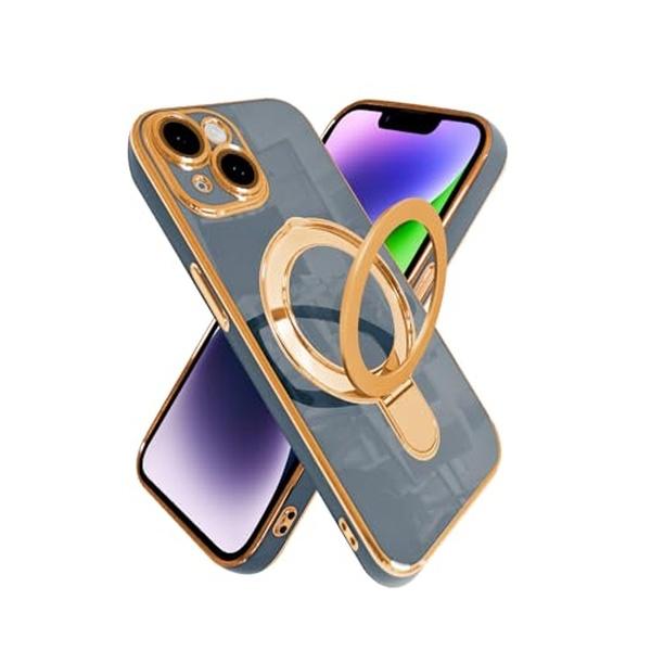 シズカウィル iPhone14 ケース カバー MagSafe対応 スマホリング 耐衝撃 ハイブリッド8 ブルーグレー shizukawill