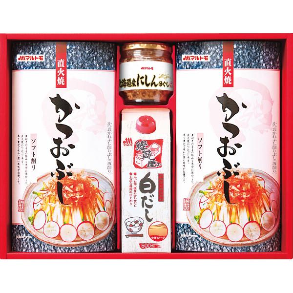 バラエティに詰合せした調味料ギフトセットです。【商品内容】直火焼ソフトパック（２．５ｇ×７袋）×２、鰹節屋の白だし５００ｍｌ・北海道産にしんほぐし５０ｇ×各１【賞味期限(日)】540【アレルギー（8品目）】小麦■ 内祝い・贈り物 にギフト ...