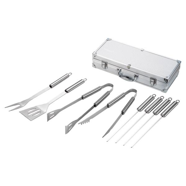 クールなアルミケースを持ってBBQを楽しめます。ガジェットはステンレス製で錆に強く衛生的です。【材質】アルミケース:アルミニウム・PVC・MDF、ガジェット:ステンレススチール【セット内容】セット内容/串×4、アルミケース（8×37×16....
