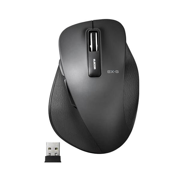 エレコム マウス ワイヤレス (レシーバー付属) Lサイズ 5ボタン (戻る・進むボタン搭載) BlueLED 握りの極み ブラック M-XGL