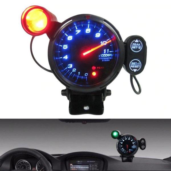 タコメーター 車 3.15インチ 80mm 速度 ブルー LED 11000rpm 調整可能 シフトライト ステッピング モーター メーター 警告