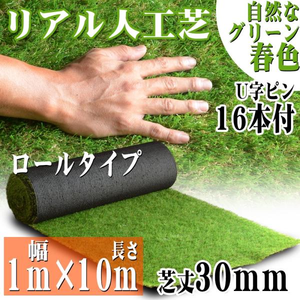 リアル人工芝 ロールタイプ 1m×10m 芝丈30mm 芝生マット 透水性
