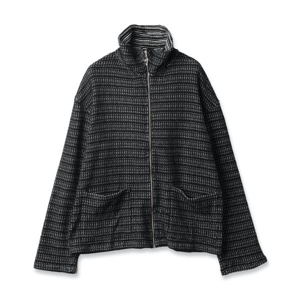 JieDa（ジエダ） / CHAIN STITCH KNIT ZIP CARDIGAN (BLACK/WHITE 