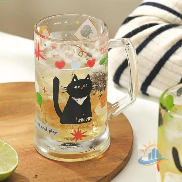 グラス 可愛い猫柄ビールジョッキ パーティー 400ml 大容量 ハンドル