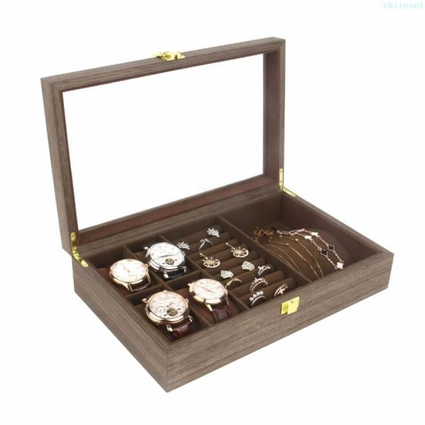 時計ケース ジュエリー収納ボックス 木製 腕時計 4本 ネックレス 収納 指輪ゾンチーピアス ボックス コレクションケース 透明窓 腕時計収納ボックス 男女兼用