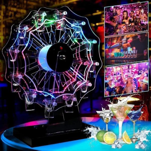 テキーラ観覧車　ＬＥＤ酒ボトルの表示棚　ＬＥＤ酒グラス収納　カクテルグラスホルダー１２カップ　ゾンチー　ラックバーホテル　最適子供のパーティ