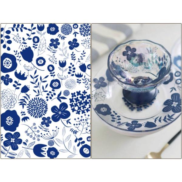 ポーセラーツ 転写紙 【ガラス用】北欧風 フラワー＆リーフ転写紙