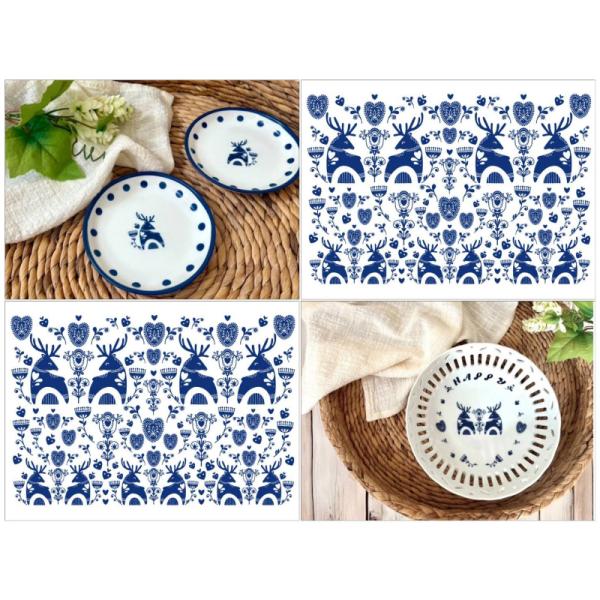 ポーセラーツ 転写紙 【白磁用】北欧風 ハートフルトナカイガーデン