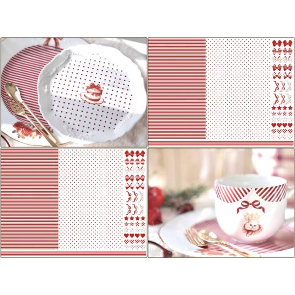 ポーセラーツ 転写紙 【白磁用】レッド ドット×ストライプ&CUTEな飾り