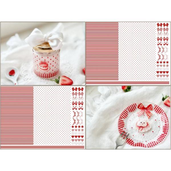 ポーセラーツ 転写紙 【ガラス用】レッド ドット×ストライプ&CUTEな