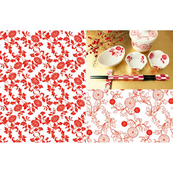 白磁用】和の花 転写紙 朱色 ポーセラーツ 転写紙 和柄 花 A3 : ポーセ