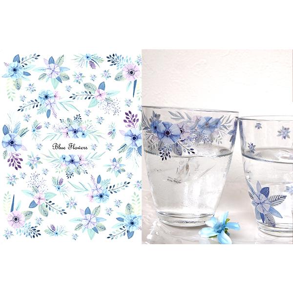 ガラス用】水彩 ブルーフラワー BlueFlowers ポーセラーツ 転写紙