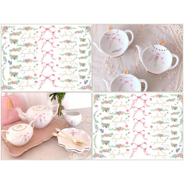 白磁用】ドルチェリボン転写紙 〜ローズピンク〜 ポーセラーツ 転写紙