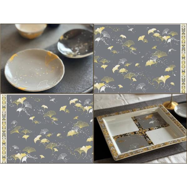 ポーセラーツ 転写紙【白磁用】和モダンいちょう転写紙・銀鼠色