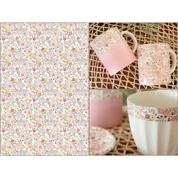 ポーセラーツ 転写紙 【白磁用】Floral Pattern Pink Orange