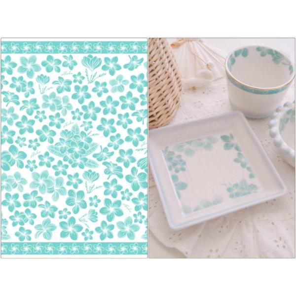 ポーセラーツ 転写紙 【白磁用】プルメリアモチーフ転写紙 ミント
