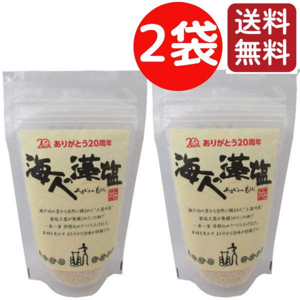 【2個セット】海人の藻塩 スタンドパック 100g 蒲刈物産 国産 塩 もしお もじお 減塩 付け塩 肉 てんぷら おにぎり まろやか  ホンダワラ 海水 瀬戸内海 海藻