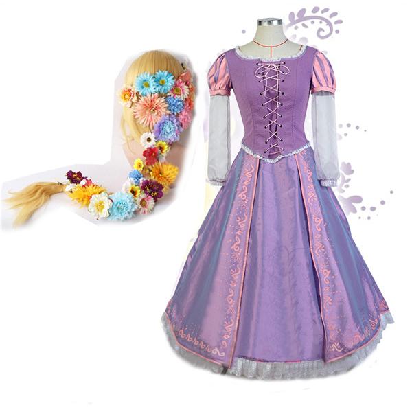 ディズニー ラプンツェル コスプレ衣装 ドレス ワンピース Disney仮装 グリム童話 コスチューム ウイッグ追加可