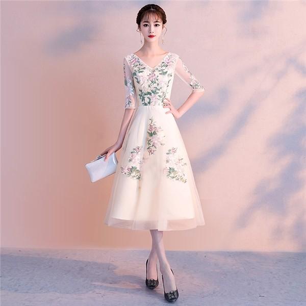 フィッシュテール ミモレ 袖付き 演奏会 ロングドレス 結婚式