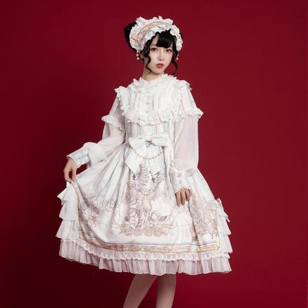 春の新作シューズ満載 ロリータ ワンピース ゴスロリ Aライン リボン Lolita レディース フリル 衣装 かわいい 仮装 コスチューム ブラック ホワイト