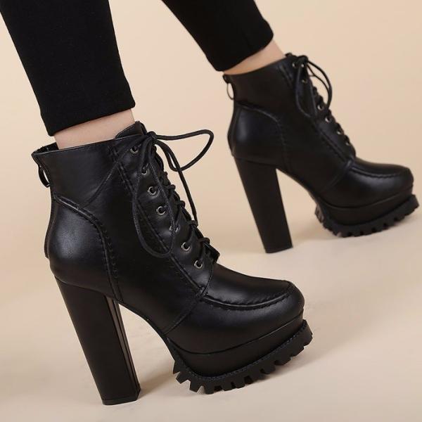 ショートブーツ 編み上げ レディース ヒール ヒール13cm ハイヒール レースアップブーツ 編み上げブーツ 厚底ブーツ サイドゴア 厚底 太ヒール Buyee 日本代购平台 产品购物网站大全 Buyee一站式代购 Bot Online