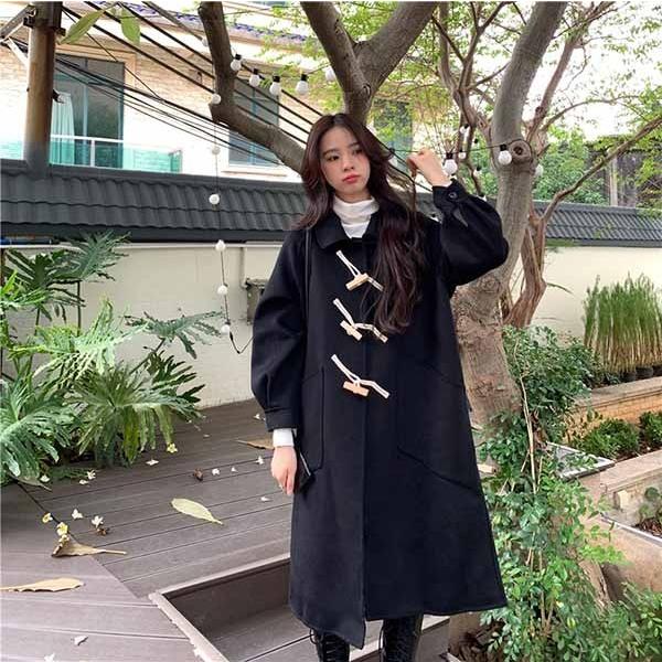 開店記念セール 学生 ステンカラーコート ダッフルコート 春 秋 冬 レディース ロングコート 通学 オーバーサイズ カジュアル 卒業式 高校生 通勤 ステンカラーコート カラー ブラック Scuolare It