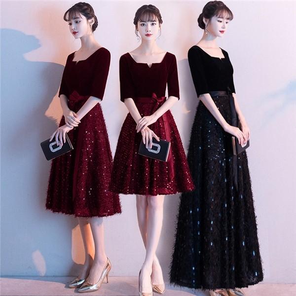 ワンピース ミモレ ロング ショート 演奏会 パーティードレス 結婚式 フォーマル お呼ばれ 二次会 ピアノ 発表会 演奏会 袖あり 大人 ピアノ Dh031l6 ポルテリンク 通販 Yahoo ショッピング