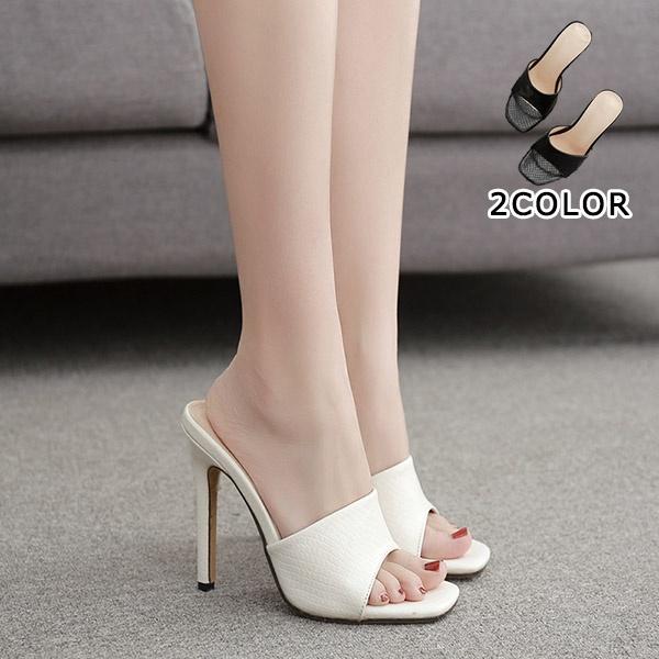 ミュール スクエアトゥ 11 5cm ハイヒール サンダル シューズ オープントゥ 靴 美脚 ピンヒール 女性 大人かわいい 夏 ブラック ホワイト Di1n1 ポルテリンク 通販 Yahoo ショッピング
