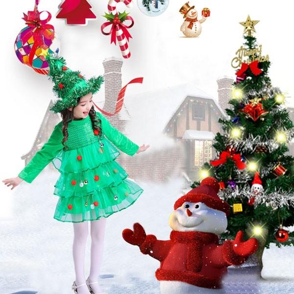 ワンピース キッズ服 コスチューム グリーン キッズ クリスマスツリー 可愛い 可愛い 袖あり 子供 ギフト Yu Nankai Jp