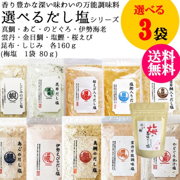 選べる だし塩 (160g) ×2袋　送料無料　ポイント消化　真鯛のだし塩/あごのだし塩/のどぐろだし塩他