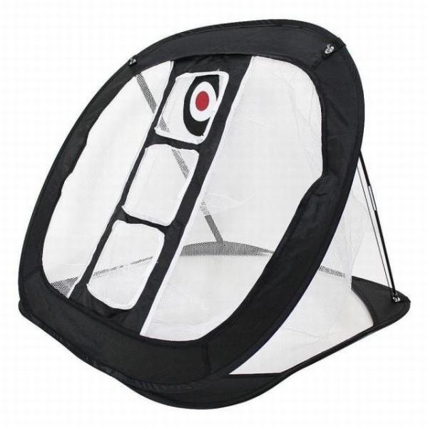 真ん中の縦に配置された3つの穴を狙って、アプローチショットの練習をします。?球が横に外れても、サイドの大きなネットへボールが入り、ボールが散乱することがないので、練習に集中できます。屋内ではスポンジボールを使うと安全です。ピッチショット、ピ...