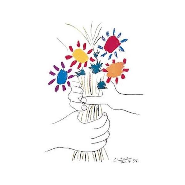 ピカソ 花束を持つ手 ポスター 軽量アルミ製フレーム付 プチ・フルール